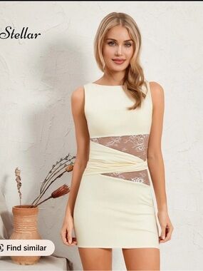 🌸 NWT Stellar Yellow Lace-Inset Bodycon Dress